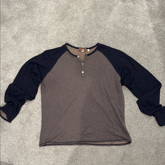 Rye 51 Brown and Blue Long Sleeve Henley Tee - Picture 1 of 5